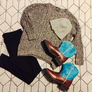 Chunky Heathered Grey Cable Knit Sweater